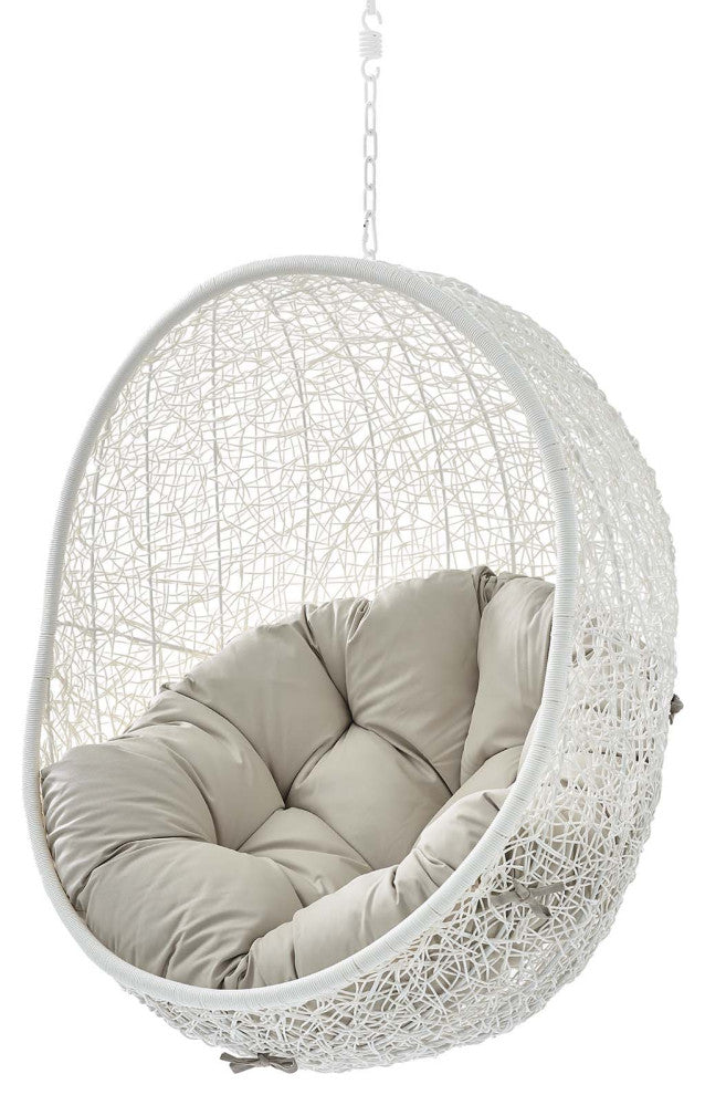 Swing Lounge Chair, Sunbrella, White Beige, Modern, Outdoor Patio Balcony Garden