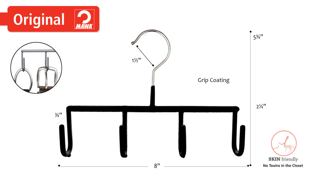 Belt Hanger, 4 Hooks, Single Piece, Silver