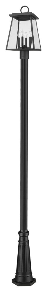 Zlite 521PHBR-519P-BK 4-Light Outdoor Post Mounted Fixture, Clear Beveled