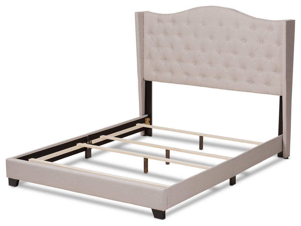 Sanni Contemporary Upholstered Bed, Beige, King