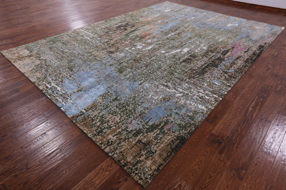 Modern Hand Knotted Wool and Silk Rug 10' 0" X 14' 3" Q8860