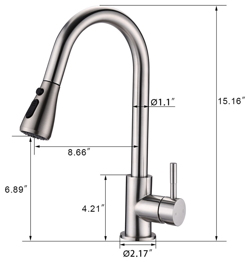 Single Handle Deck Mounted High Arc Pull Down Kitchen Faucet with Sprayer, Brush