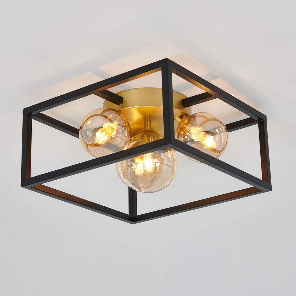 Artika Griffintown Flushmount Light Fixture, Black and Gold