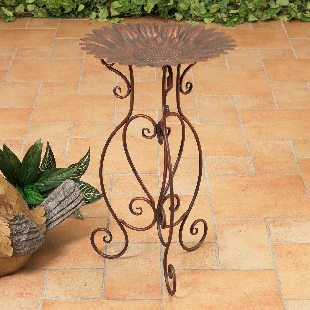24-Inch Tall Metal Sunflower Birdbath