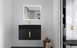 CastelloUSA Amazon 30" Left Wall Mounted Bathroom Vanity Set, Black, Black Top, Gold Handles