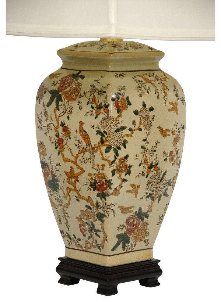 25" Autumn Birds and Flowers Vase Lamp