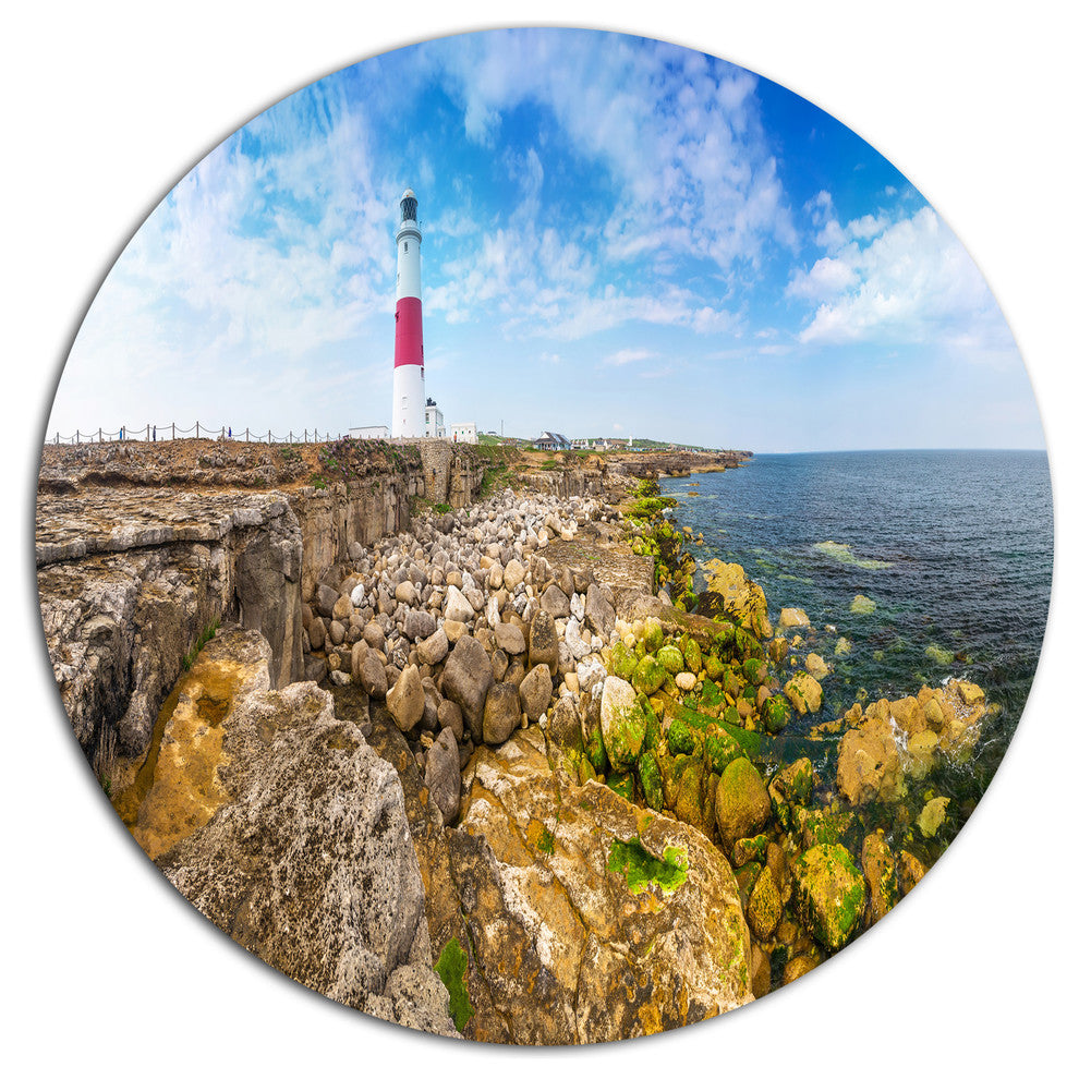 Portland Bill Lighthouse, Landscape Round Metal Wall Art, 23"