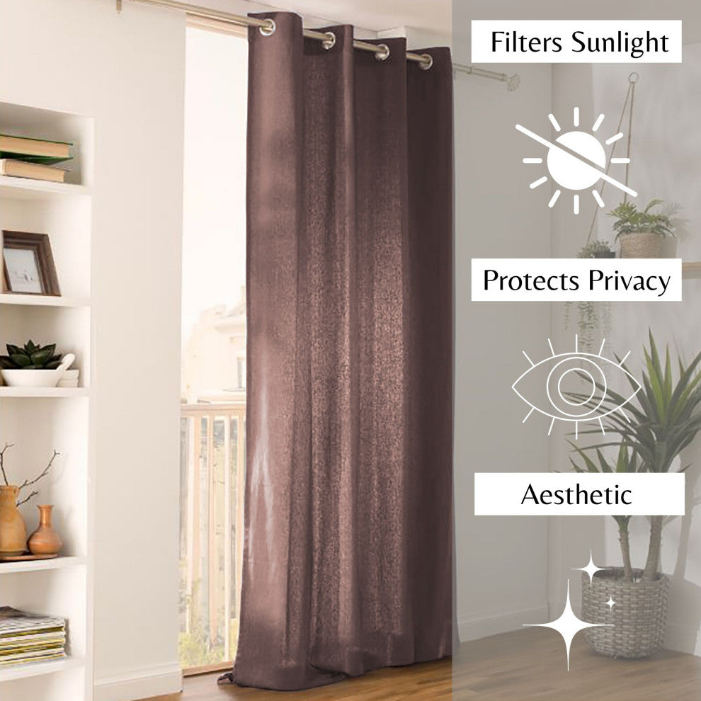 Window Curtain Panel - 100% Cotton, Light-Filtering Privacy Drapes, 95x55 Inches, Brown, 1 Panel