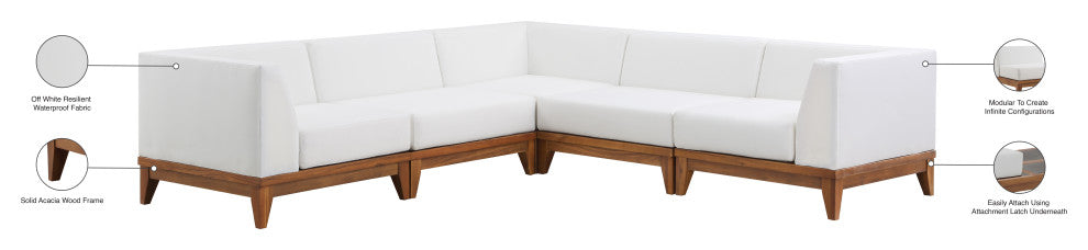 Rio Water Resistant Fabric  Patio 5-Piece Modular Sectional, Off White