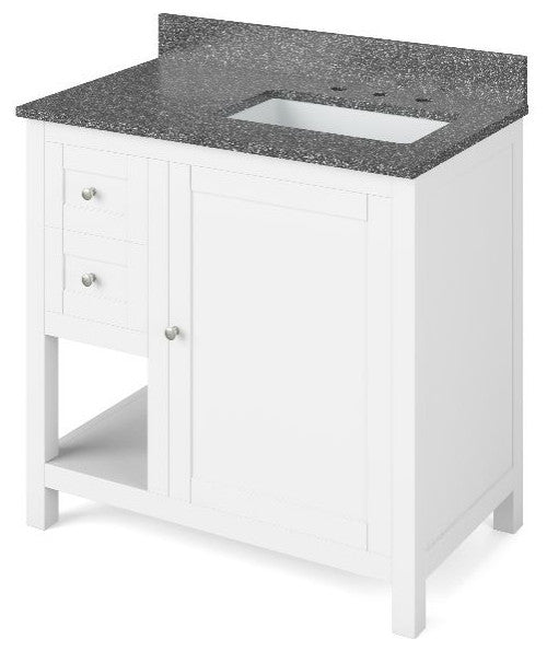 Astoria Transitional 36" White Right Offset Sink Vanity, Boulder Cultured Marble