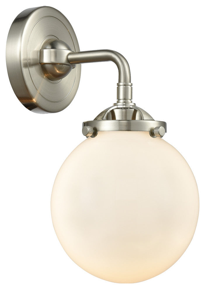 Beacon 1-Light LED Sconce, Brushed Satin Nickel, Shade: Gloss White