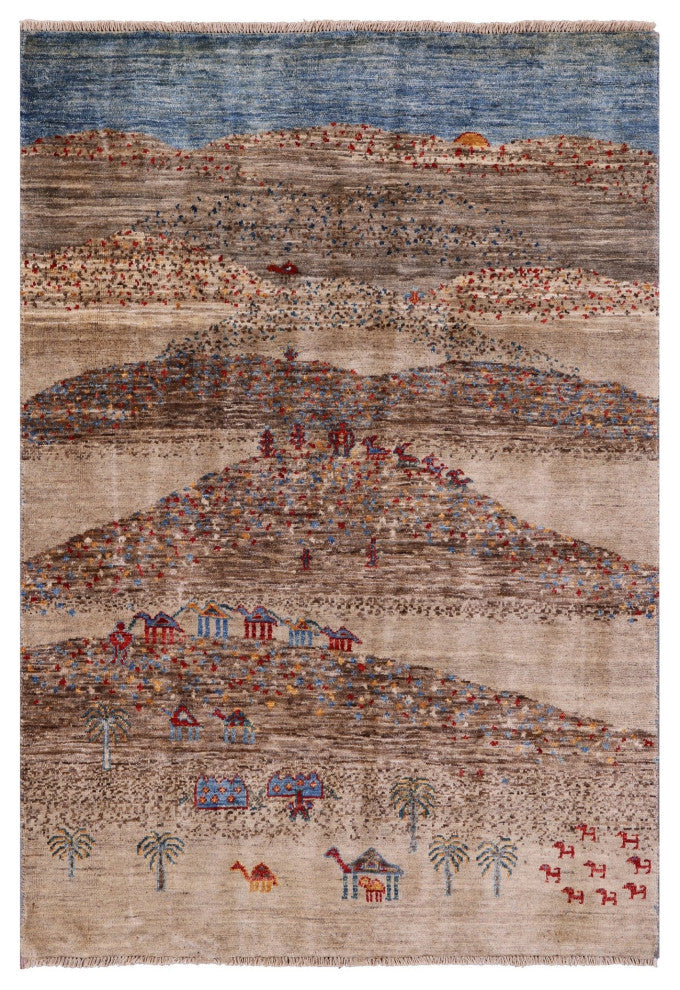 Handmade Tribal Persian Gabbeh Wool Rug 3' 4" X 4' 10" - Q12652