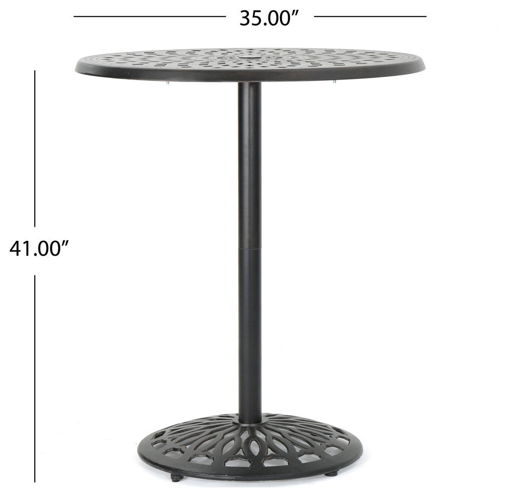 GDF Studio Arianna Outdoor Aluminum Bar Set With Patina Copper Finish, 3 Piece Set