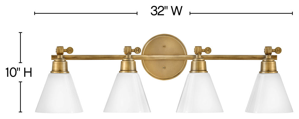 Hinkley Arti 10" Large Adjustable Four Light Vanity, Heritage Brass