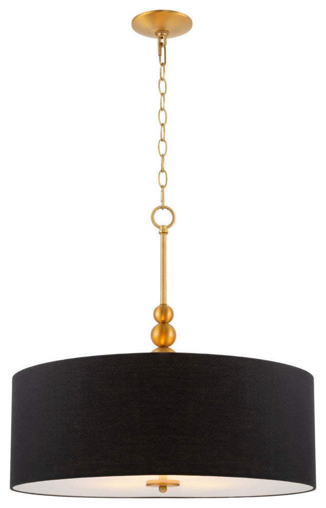 Kira Home Adelade 22" Drum Pendant Chandelier, Black Fabric Shade, Glass