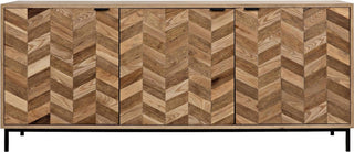 Walnut Herringbone Sideboard With Steel Base