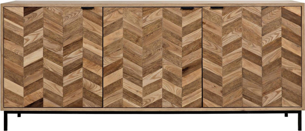 Walnut Herringbone Sideboard With Steel Base