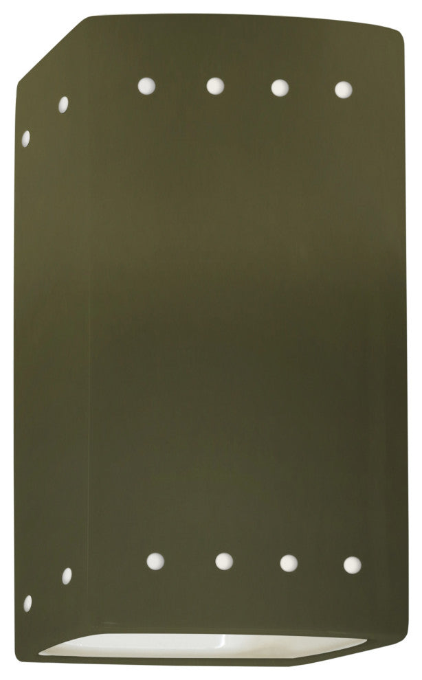 Ambiance Small Rectangle, Perfs Wall Sconce, Open Top/Bottom, Matte Green, LED