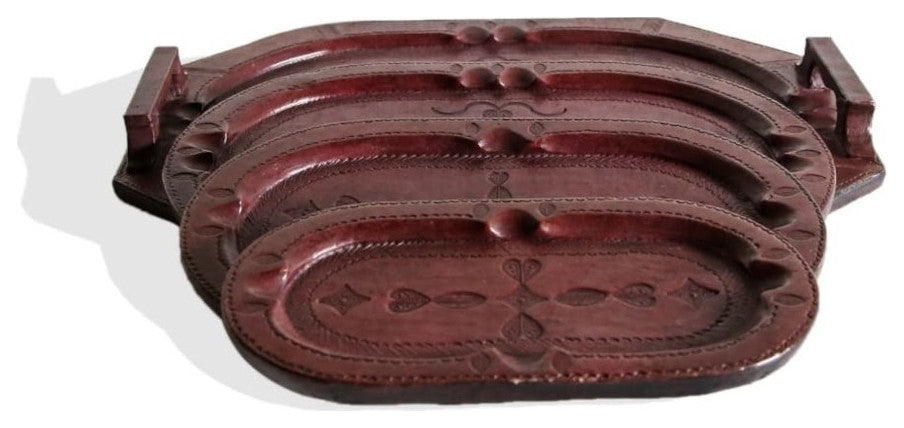 Set of Four Handmade African Leather Trays