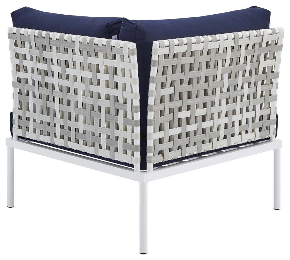 Lounge Sectional Sofa Chair Table Set, Sunbrella, Aluminum, Blue Navy, Outdoor