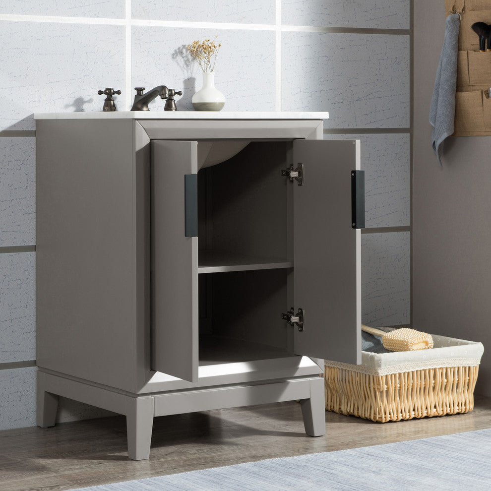 Elizabeth 24" Single Sink Carrara White Marble Vanity, Cashmere Gray