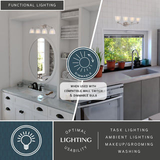 Bellwood 13.5" 2-Light Traditional Nickel Bathroom Vanity Fixture, Glass Shade, Satin Nickel, 4-Light