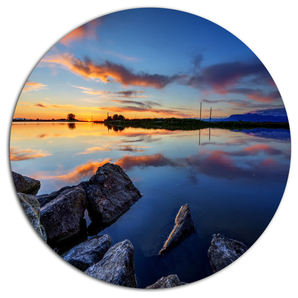 Beautiful Calm Water And Sunset, Landscape Disc Metal Wall Art, 11"