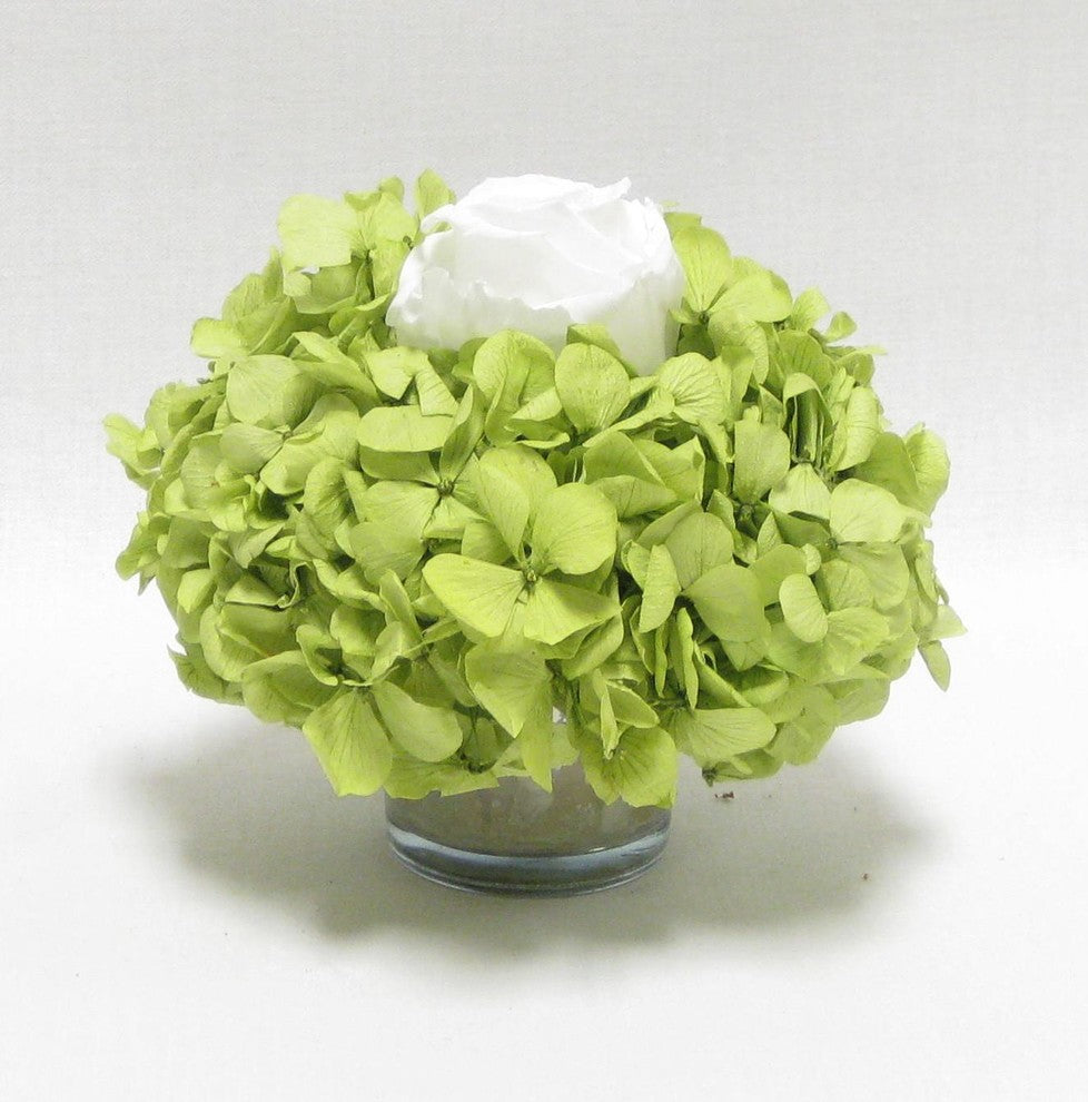 Mercury Glass Votive, White Rose and Basil Hydrangea