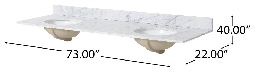 Lorent Contemporary Marble Countertop With Sink, 73 W X 22 D X 0.75 H