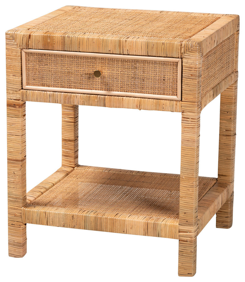 Ciana Natural Rattan & Mahogany Nightstand