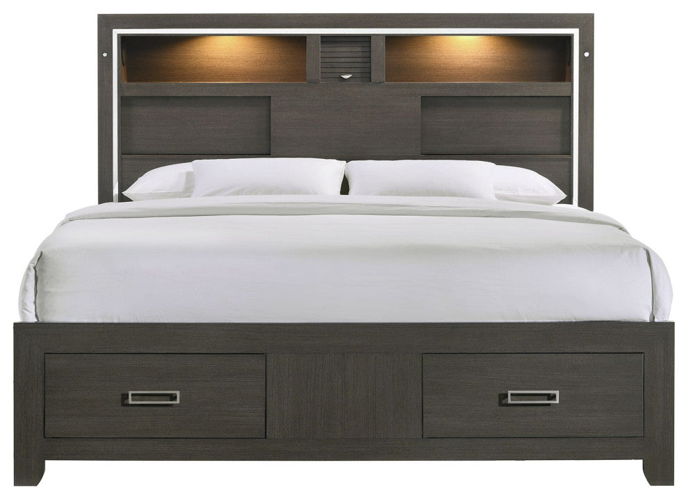 Pikcet House Furnishings Roma Storage Bed With Music and LED Lights, Grey, King
