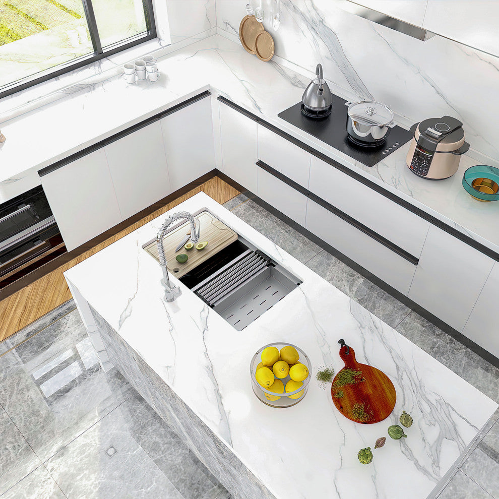 Sinber Single Bowl Kitchen Sink with 304 Stainless Steel Satin Finish, 30"x19" Workstation, Undermount