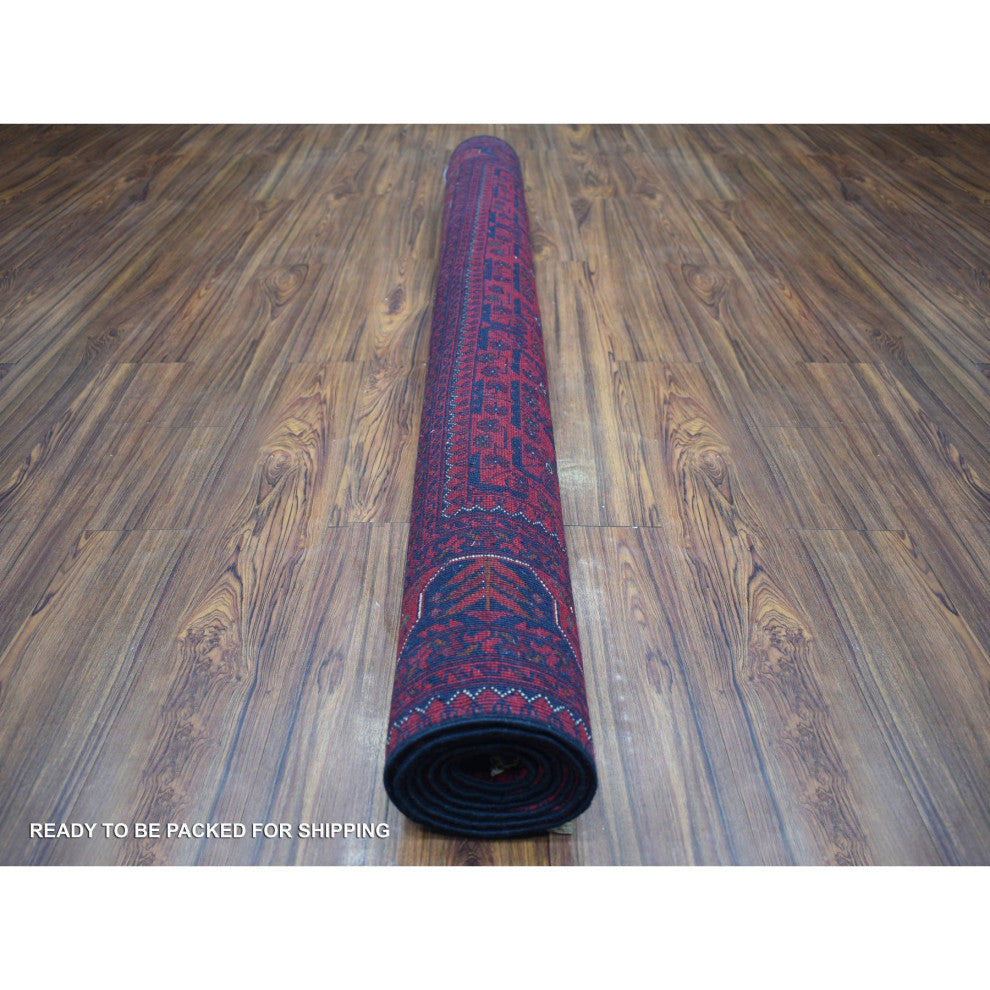 Deep and Saturated Red, Hand Knotted Afghan Khamyab Soft Wool Rug, 5'8"x7'5"