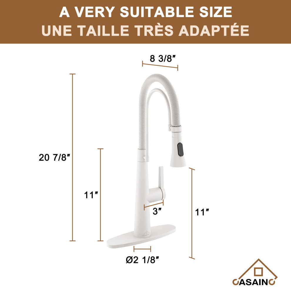 Single-Handle Spring Neck Standard Kitchen Faucet with Dual-Function, Matte White