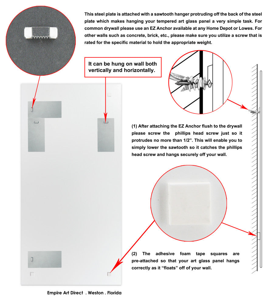 Sunder Rectangular Beveled Wall Mirror on Free Floating Printed Tempered Glass