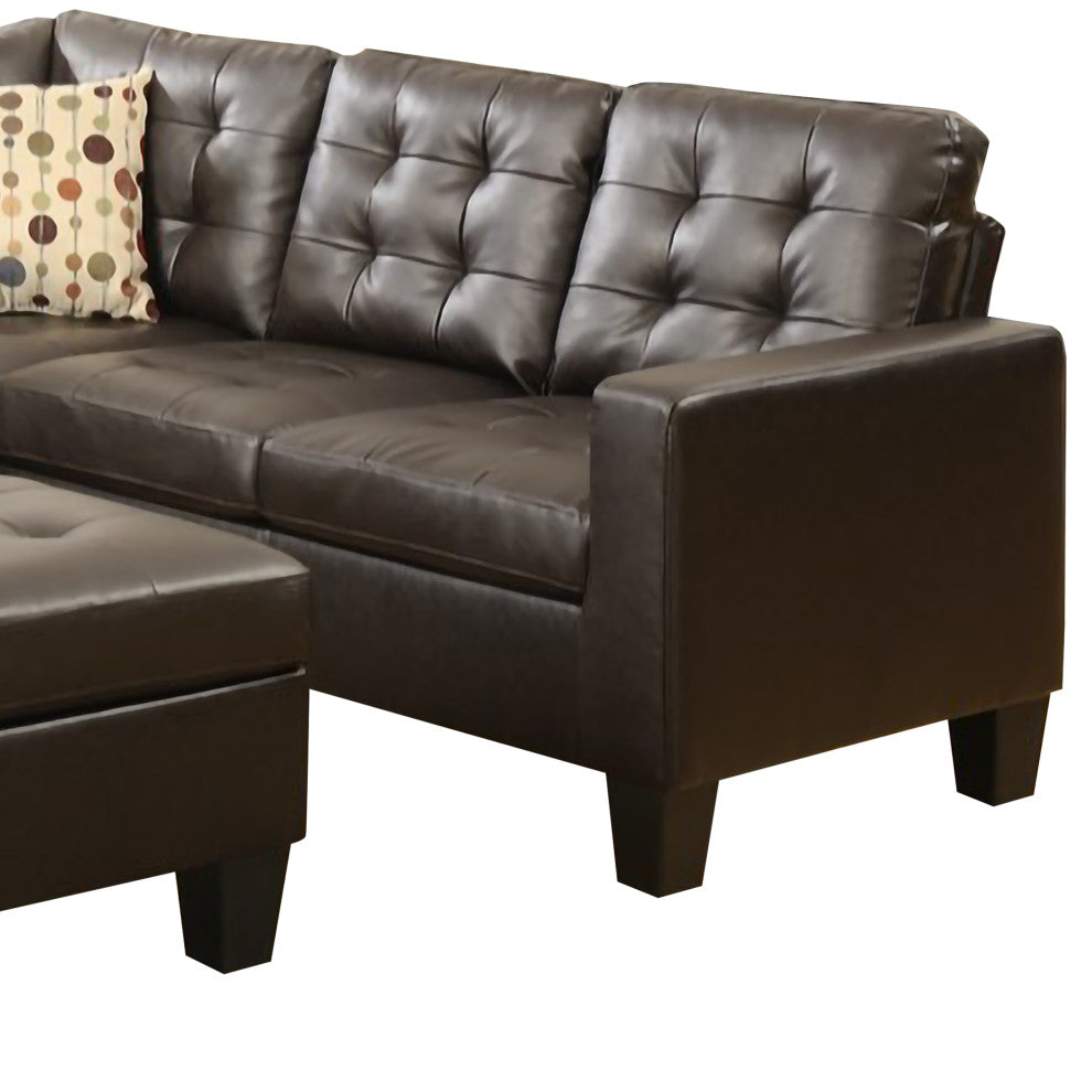 Benzara BM168742 Bonded Leather 4 Pieces Sectional With Cocktail Ottoman Brown