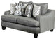 Linen-Like Fabric Loveseat with T-Cushion Seats Design, Bluish Gray