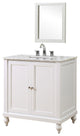 Classic 32" Pearl White Vanity, White Carrara Marble Top, With Mirror