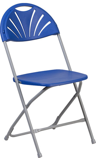 2 Pack HERCULES Series 650 lb. Capacity Plastic Fan Back Folding Chair, Blue