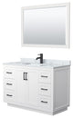 48"SGL Bathroom Vanity White, Carrara Countertop, Sink, Black Trim, 46" Mirror