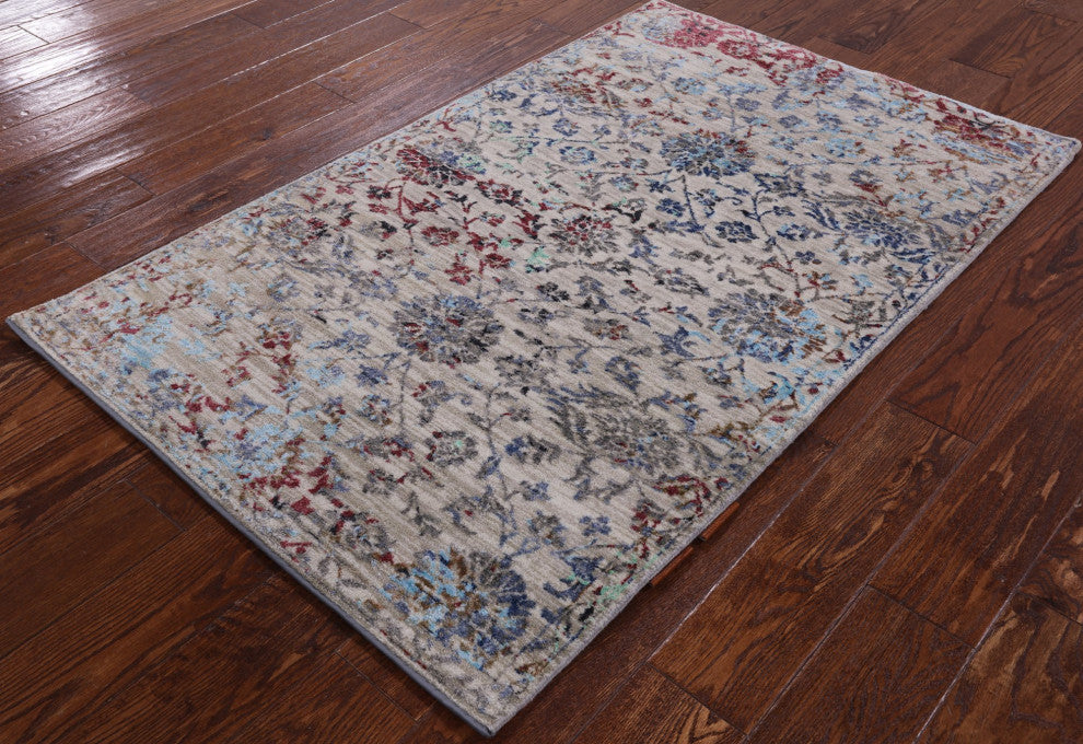 3' 2" X 5' 0" Persian Wool and Silk Hand Knotted Rug Q6324