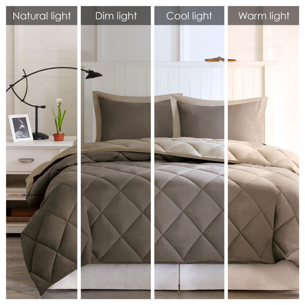 Madison Park Microfiber Solid Comforter Mini Set, Brown, Twin/Twin Xl