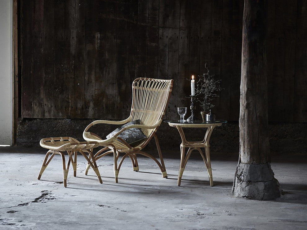 Monet Highback Rattan Lounge Chair and Footstool, Antique