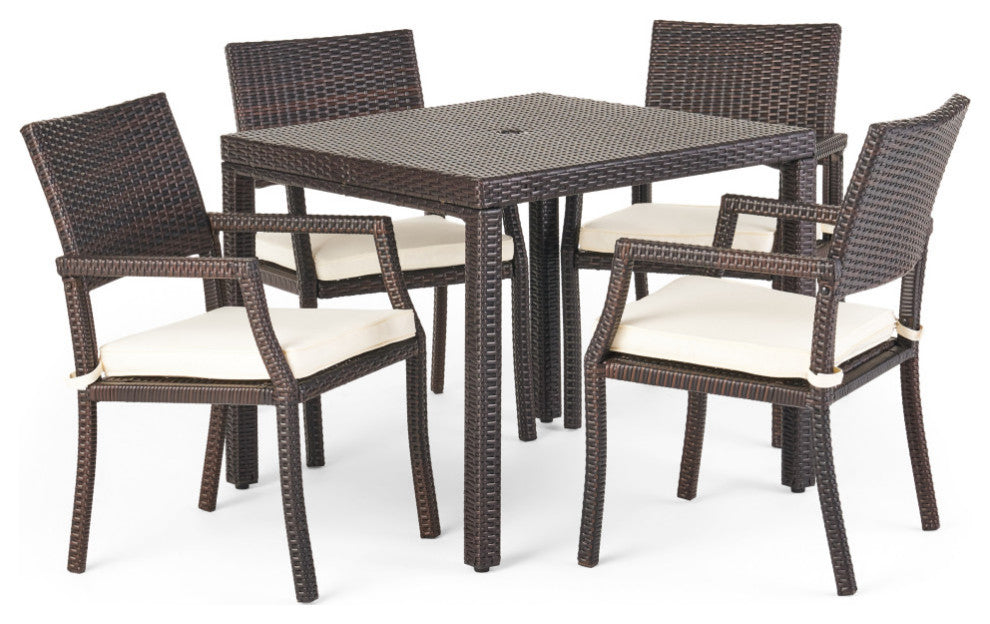 GDF Studio 5-Piece Edene Outdoor Multibrown Wicker Rectangular Dining Set