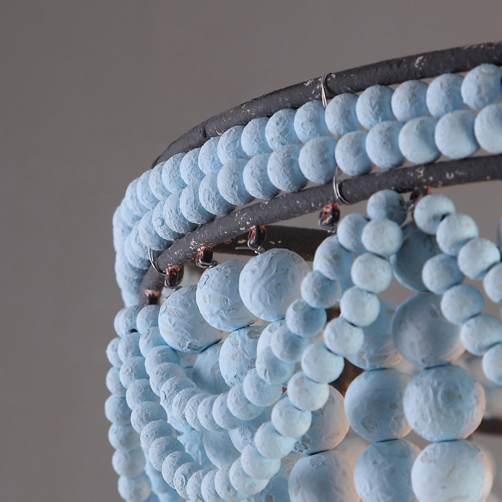 Kesarre Boho Wood Bead 3-Light Dome Shaped Flush Mount Ceiling Light, Blue