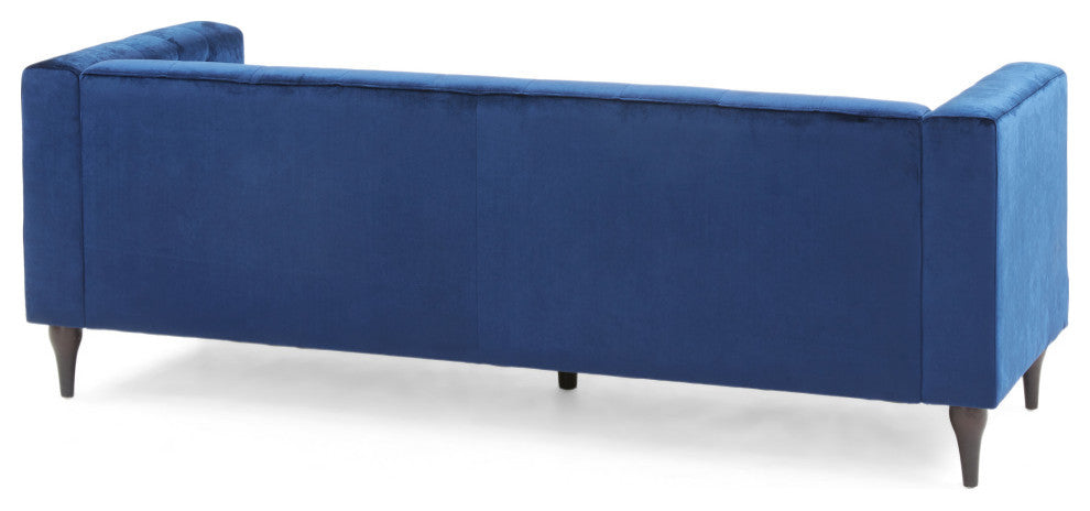 Admiral Contemporary Tufted 3-Seater Sofa, Midnight Blue/Espresso/Gold, Midnight Blue/Espresso/Gold