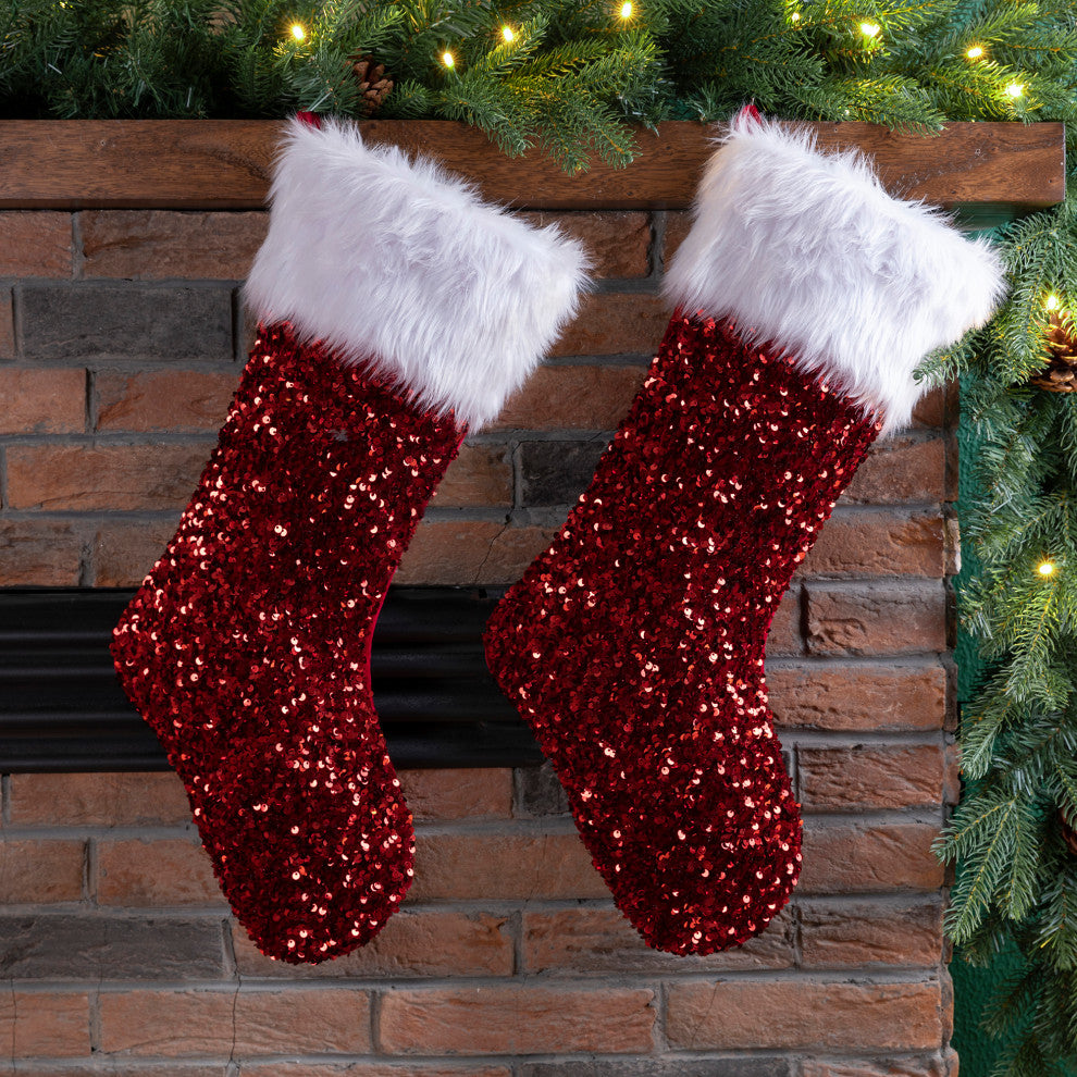2pk 21"L Red Sequin Christmas Stocking