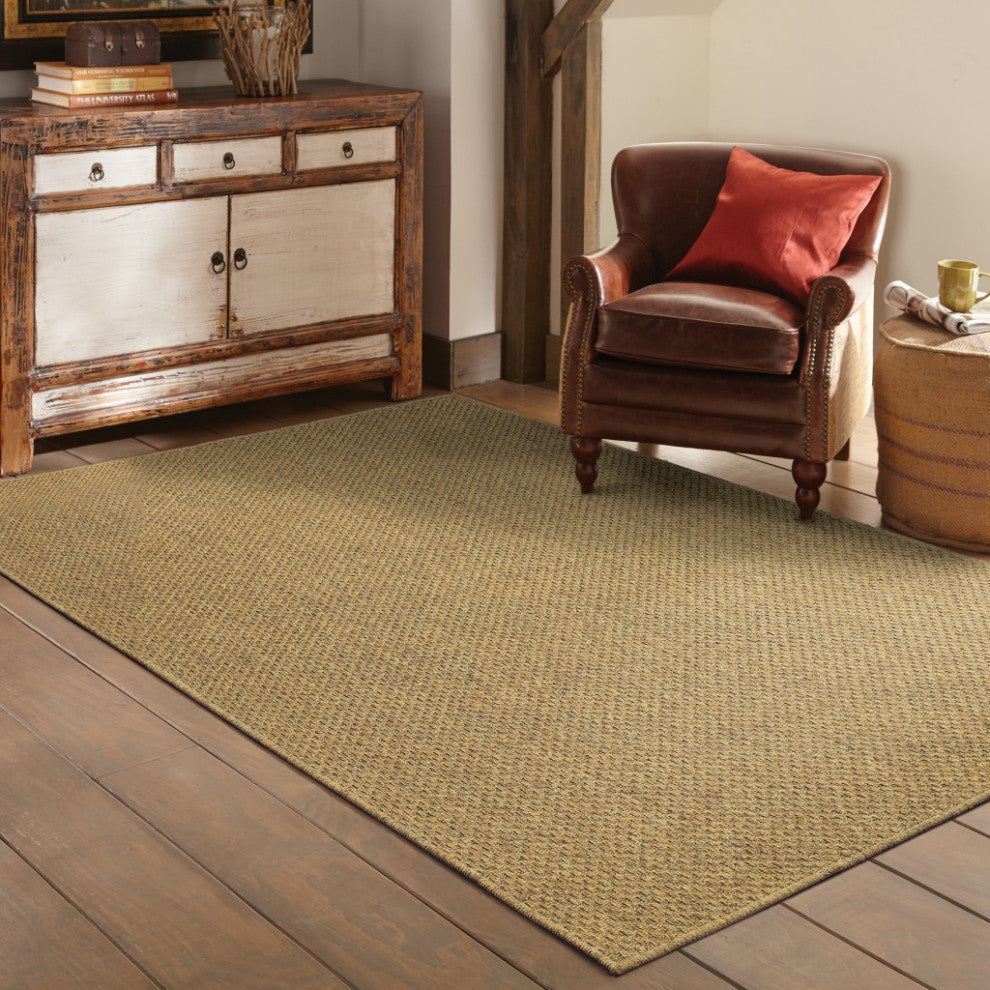 8"x11" Solid Tan Indoor Outdoor Area Rug
