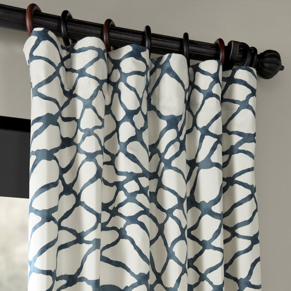 Ellis Printed Cotton Twill Curtain Single Panel, Ellis Blue, 50"x96"