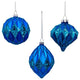 Kurt Adler 80MM Glittered, Sequin Blue Ball, Finial and Onion, 3 Piece Set